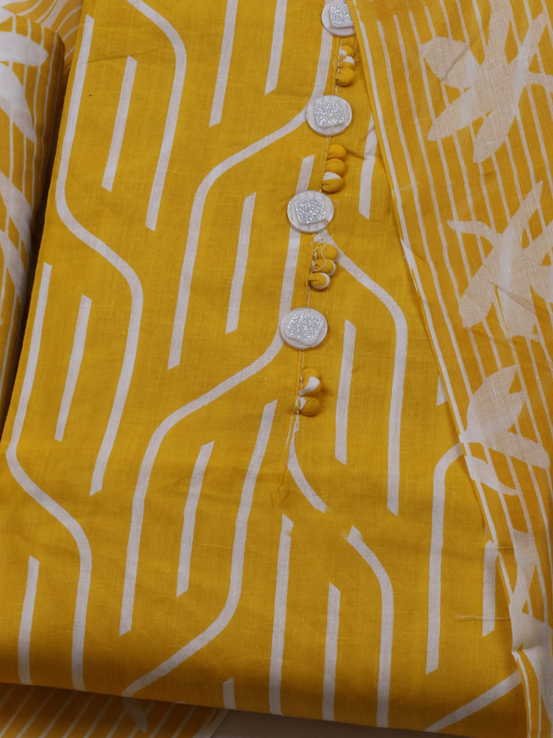 Printed Cotton Blend Unstitched Suit With Dupatta