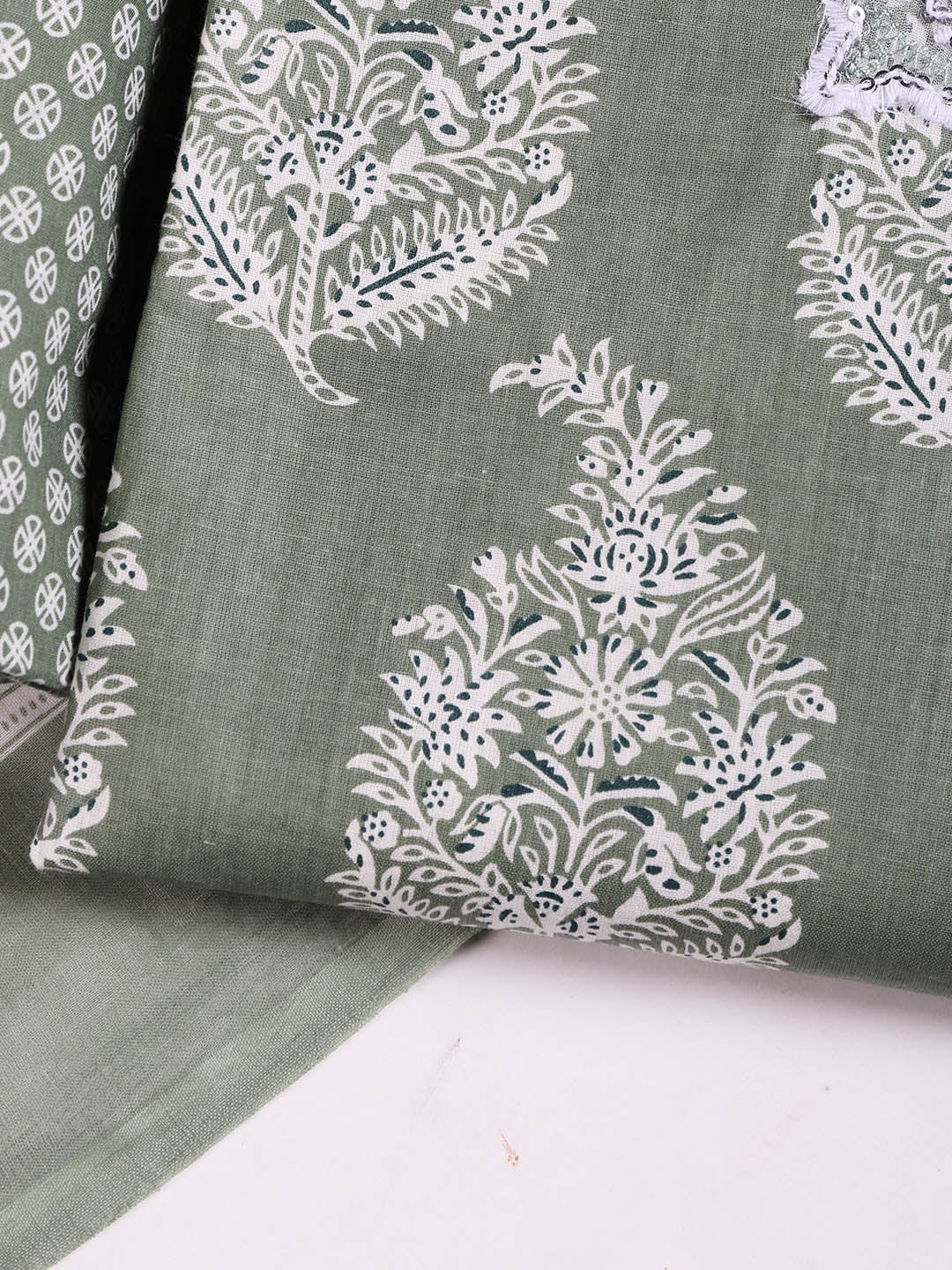 Printed Cotton Blend Unstitched Suit With Dupatta