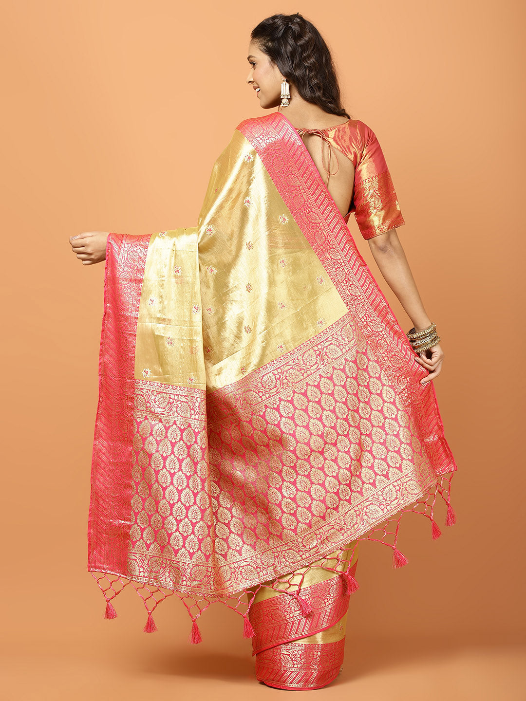 Plain Zari Border Banarasi Woven Saree