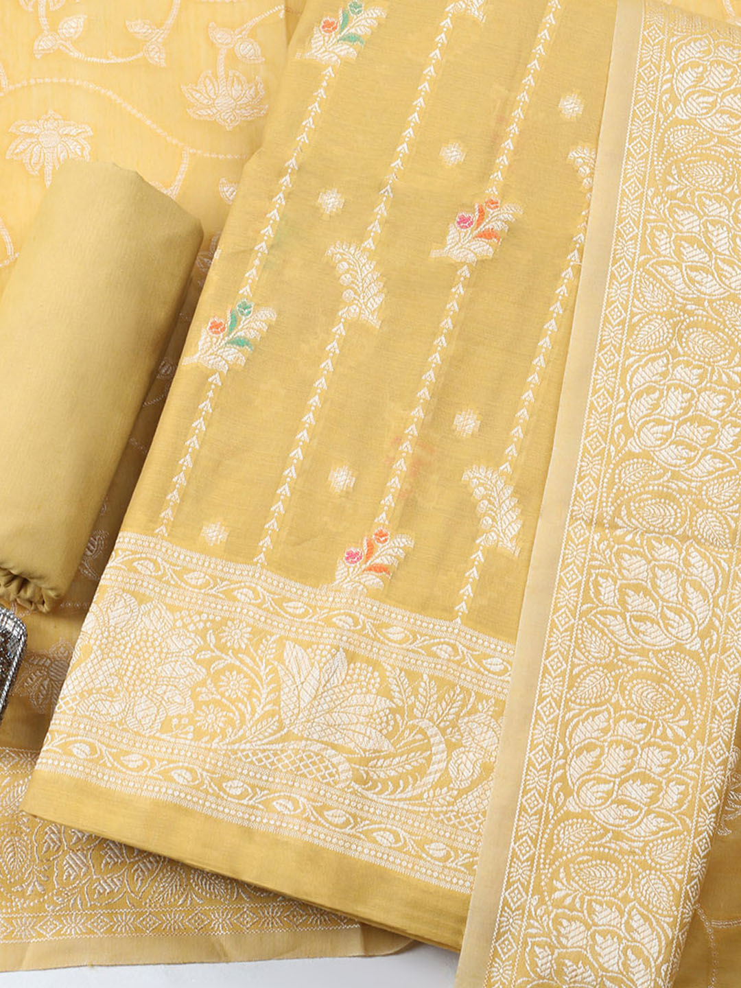 Woven Design Chanderi Unstitched Suit With Pant &amp; Dupatta
