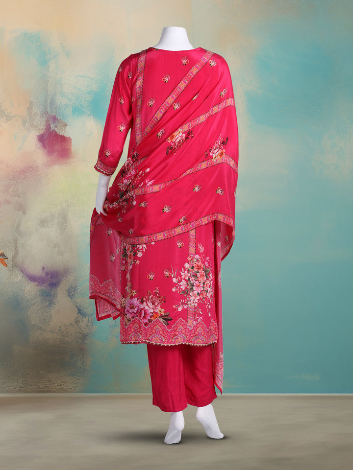 Printed With Embroidered Crepe Kurta With Pant &amp; Dupatta