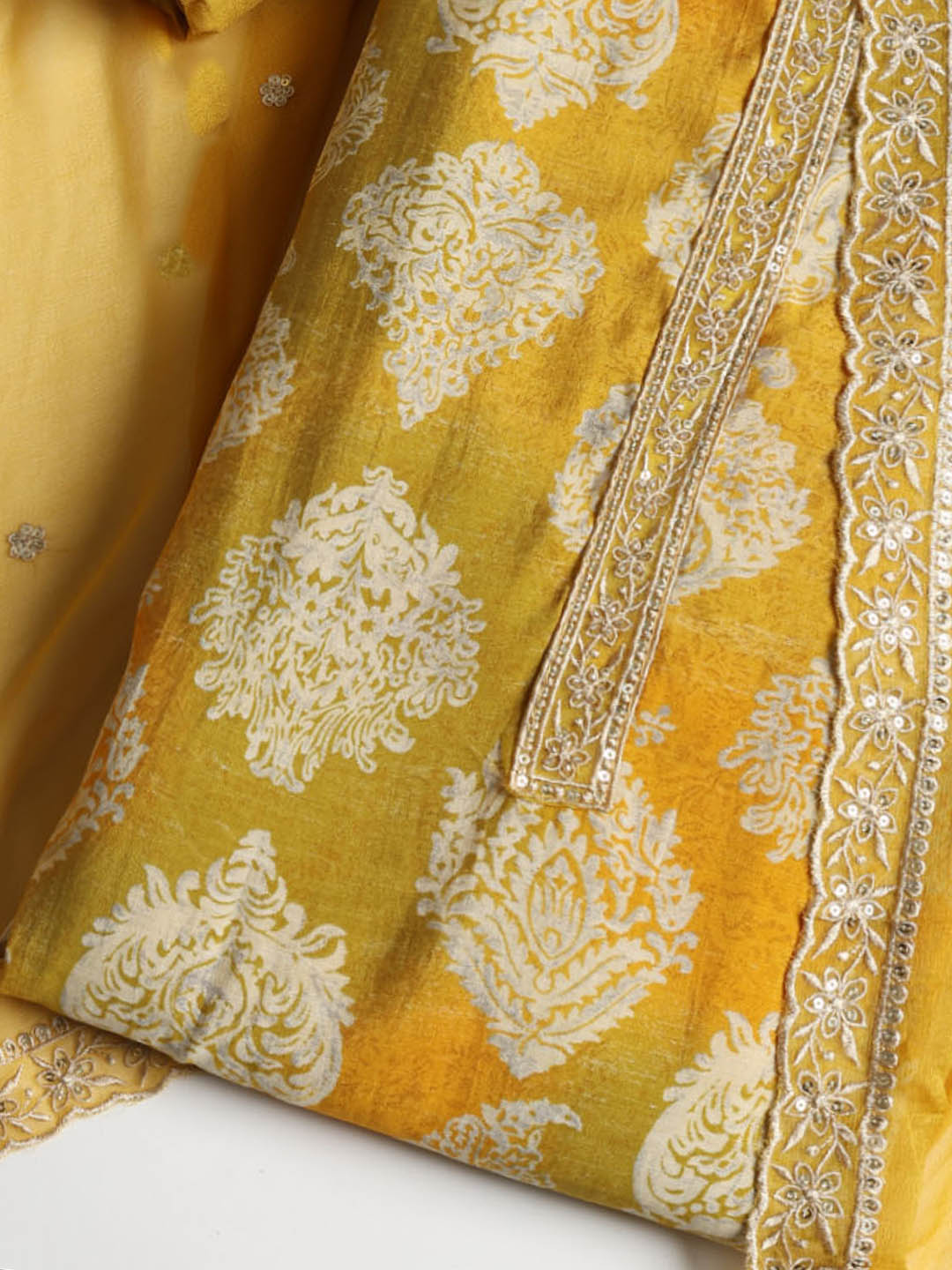 Border With Booti Muslin Unstitched Suit With Dupatta