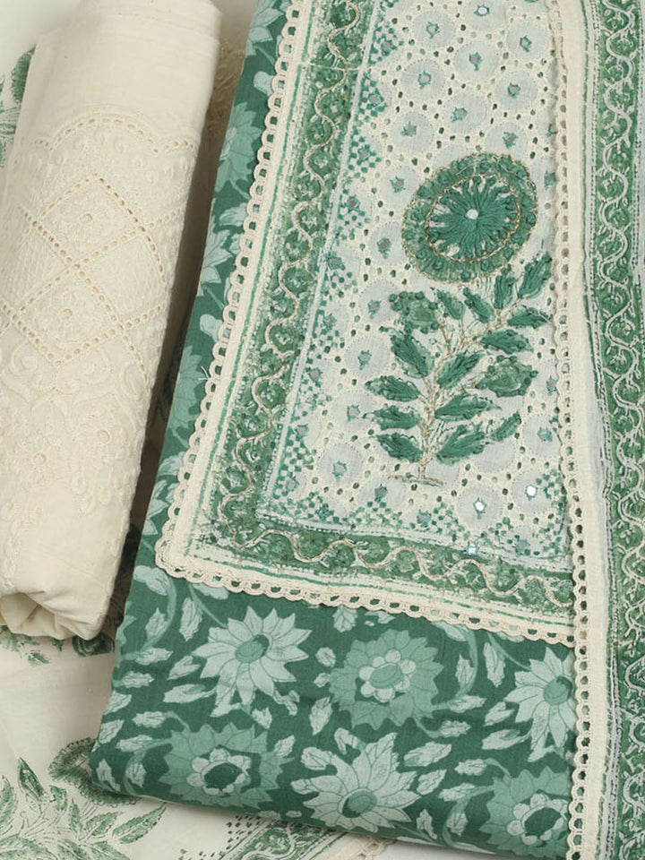 Printed Cotton Unstitched Suits Printed Suit With Pant &amp; Dupatta