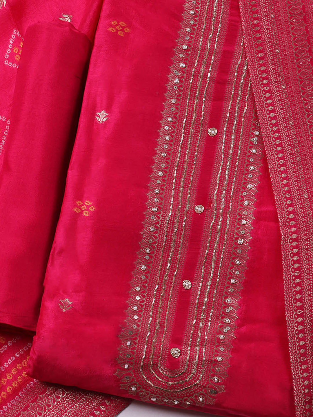 Woven Design Chanderi Unstitched Kurta With Pant &amp; Dupatta