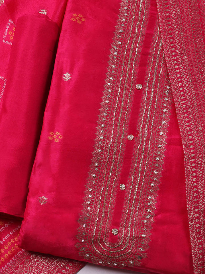 Woven Design Chanderi Unstitched Kurta With Pant &amp; Dupatta