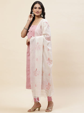 Kanth Work Cotton Unstitched Suit Piece With Dupatta