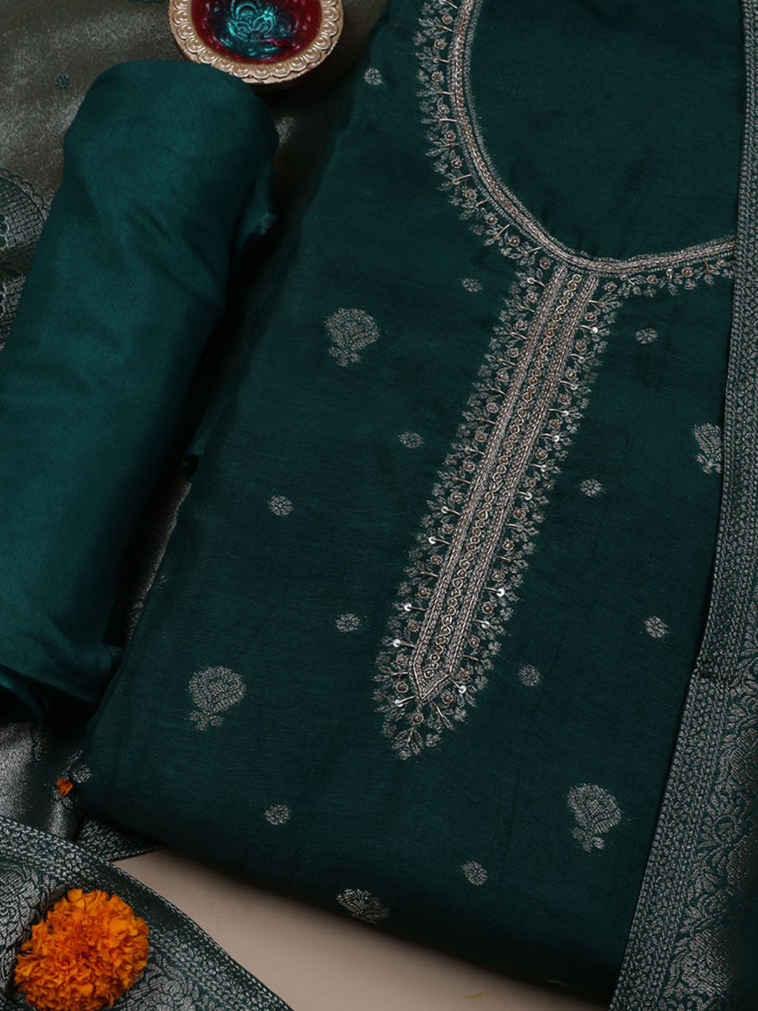 Kanjeevaram Chanderi Unstitched Suit With Dupatta