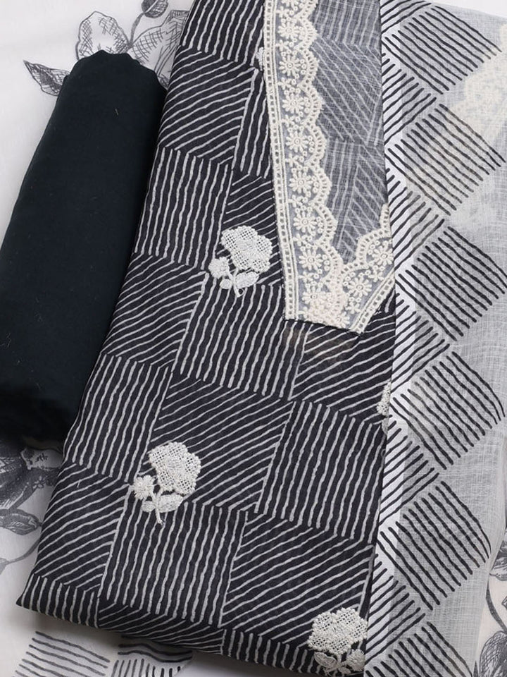 Printed Cotton Blend Unstitched Kurta With Pant &amp; Dupatta