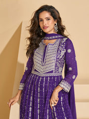 Embroidered Georgette Kurta With Pant & Dupatta