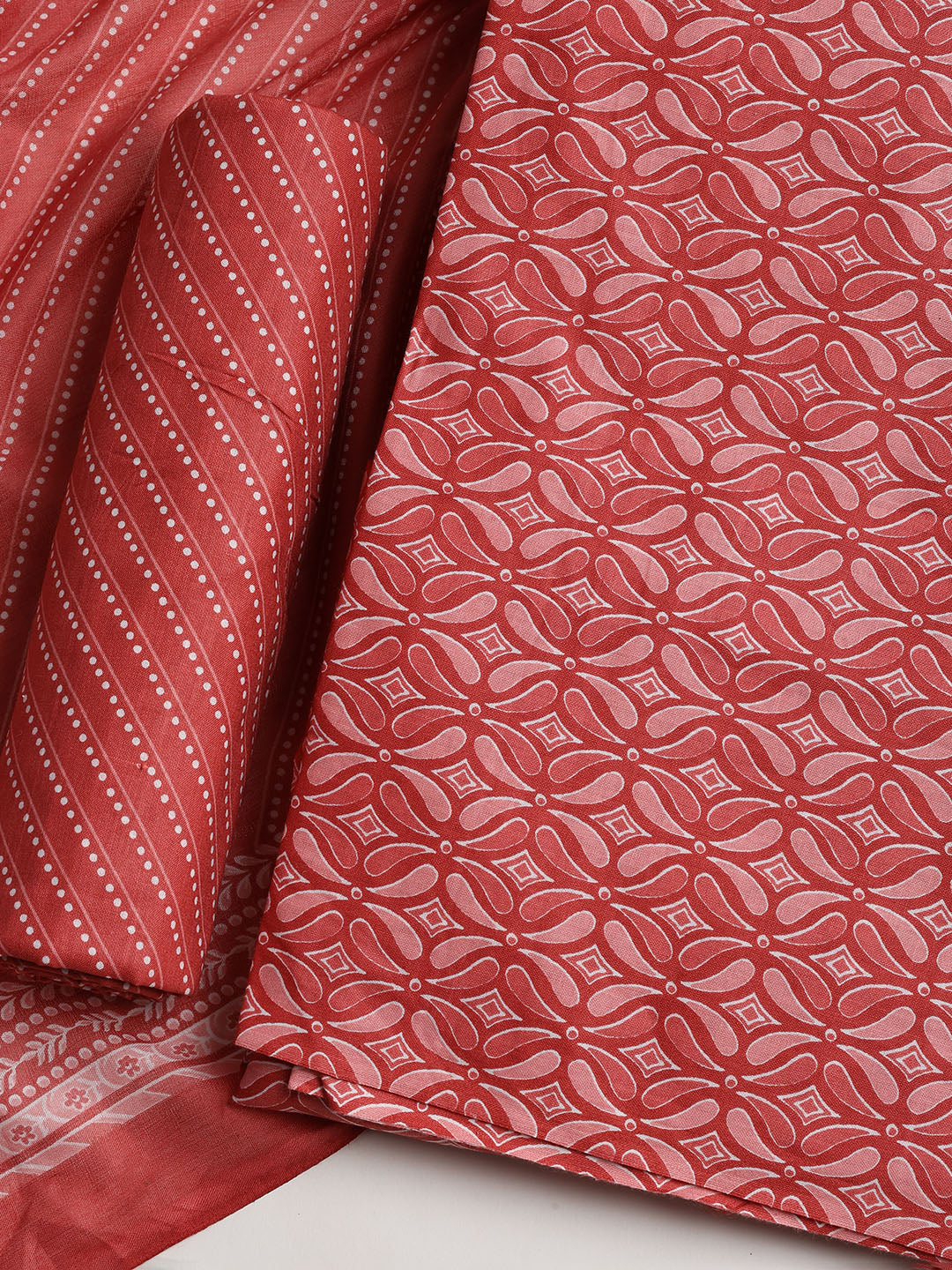 Printed Cotton Blend Unstitched Suit With Dupatta