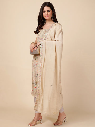 Neck Embroidered Muslin Unstitched Suit With Dupatta