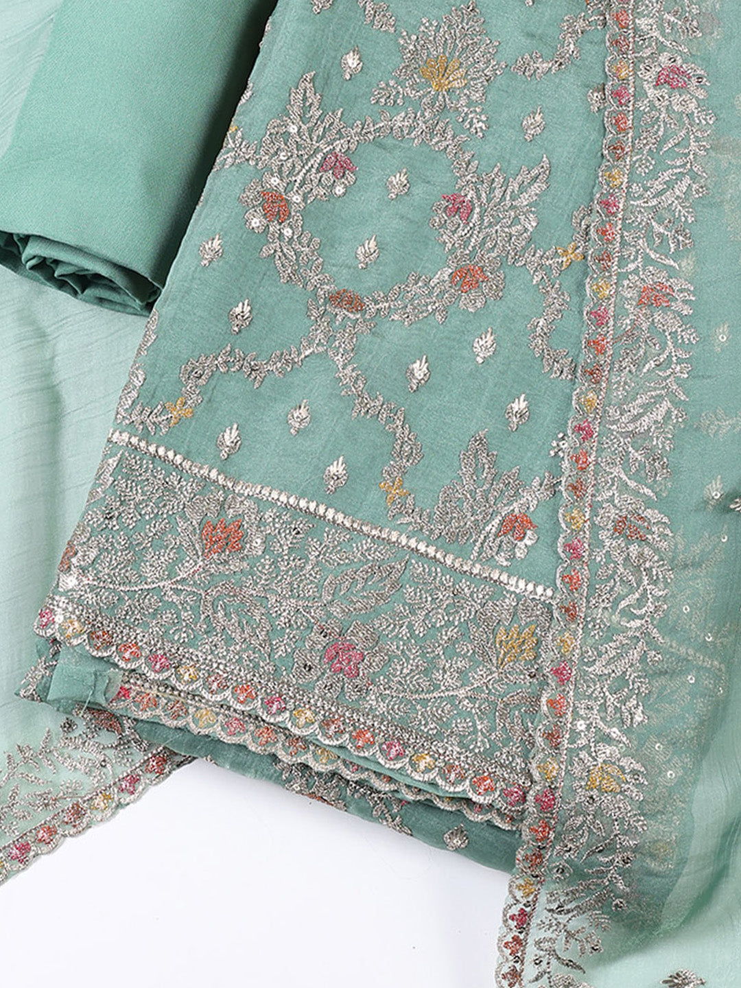 Embroidered Tissue Unstitched Suit With Dupatta