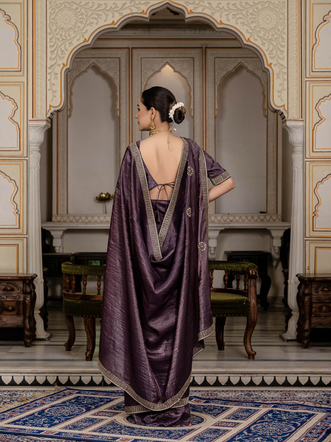 Sequence Embroidery Organza Saree