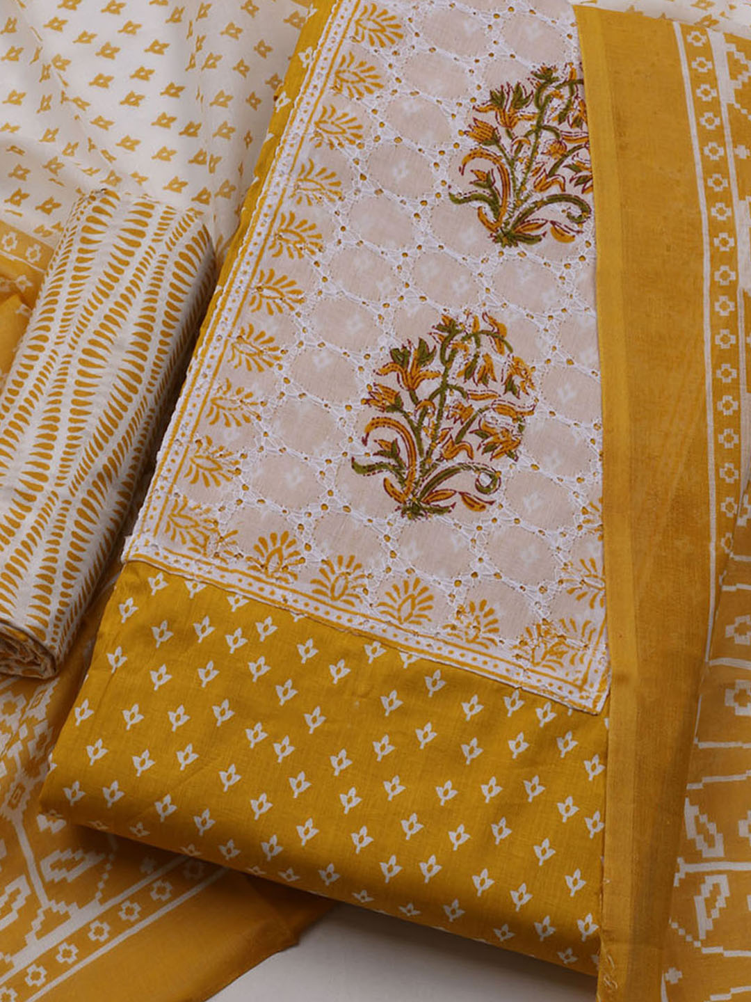 Printed Cotton Blend Unstitched Suit With Dupatta