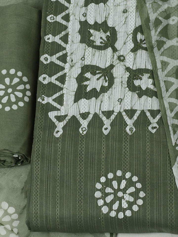 Printed Cotton Unstitched Suit With Pant &amp; Dupatta