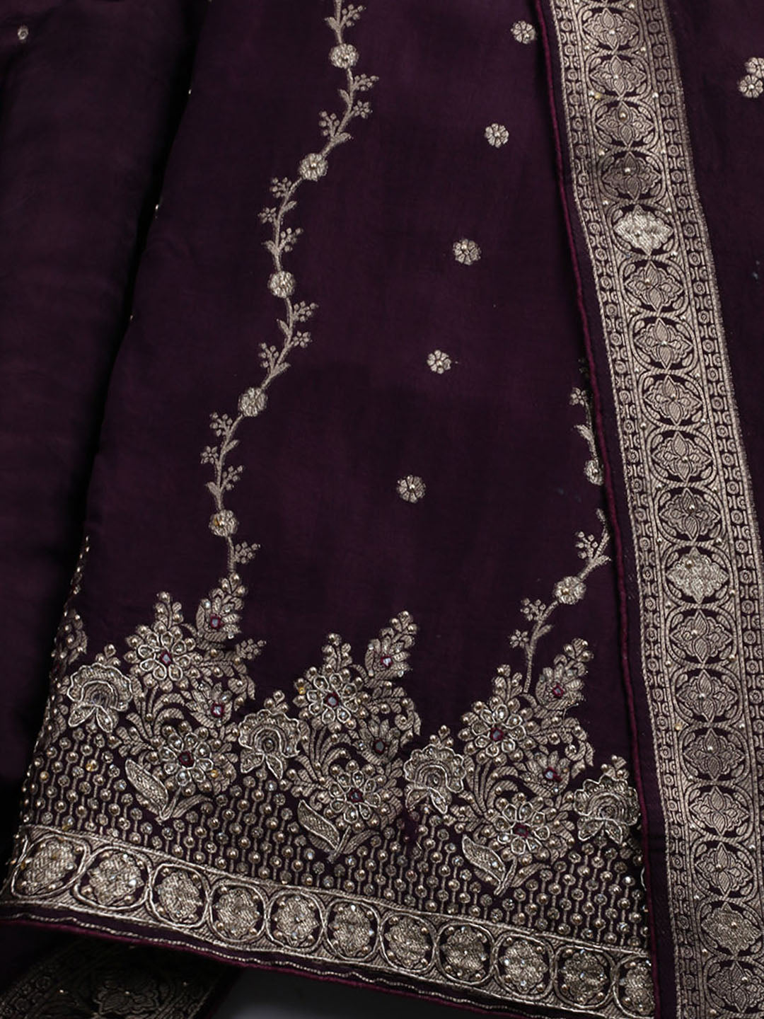 Embroidered Art Silk Unstitched Suit With Dupatta