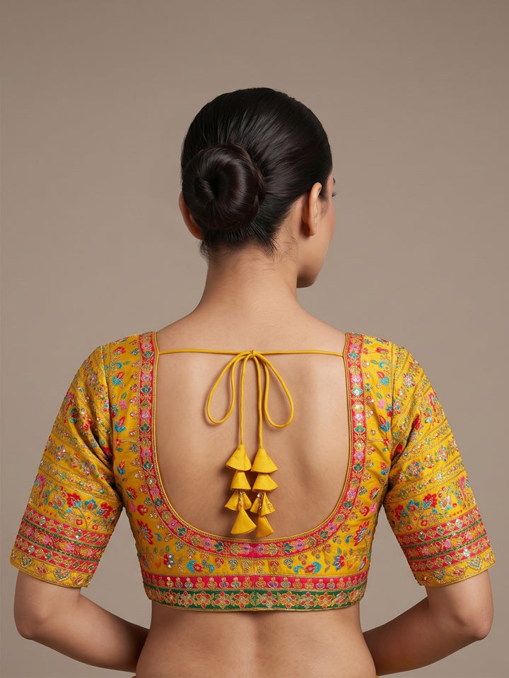 Premium Mustard Embroidery Viscose Blouse Piece