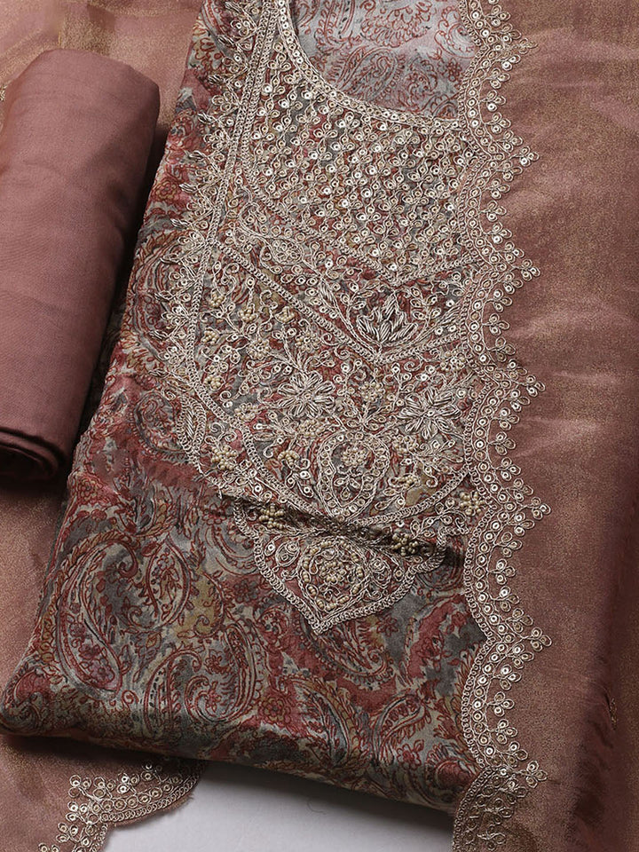 Embroidered Tissue Unstitched Kurta With Pant &amp; Dupatta
