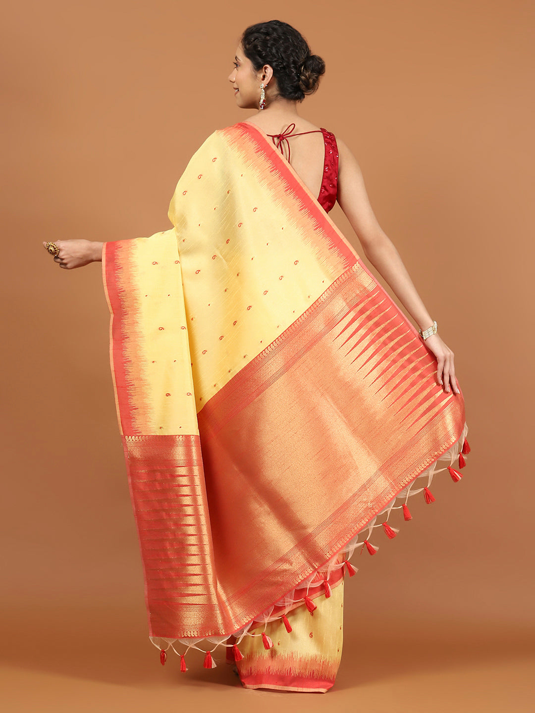 Woven Border Booti Art Silk Saree