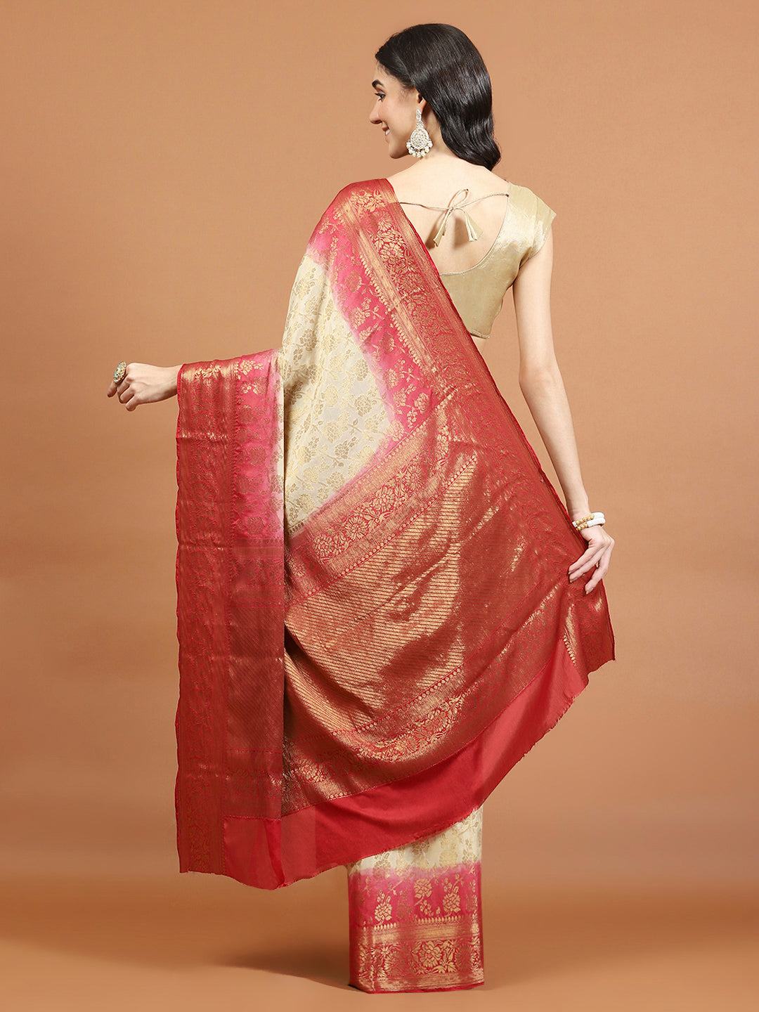 Zari Border Booti Art Chiffon Woven Saree
