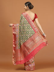 Patola Zari Border Printed Cotton Blend Woven Saree