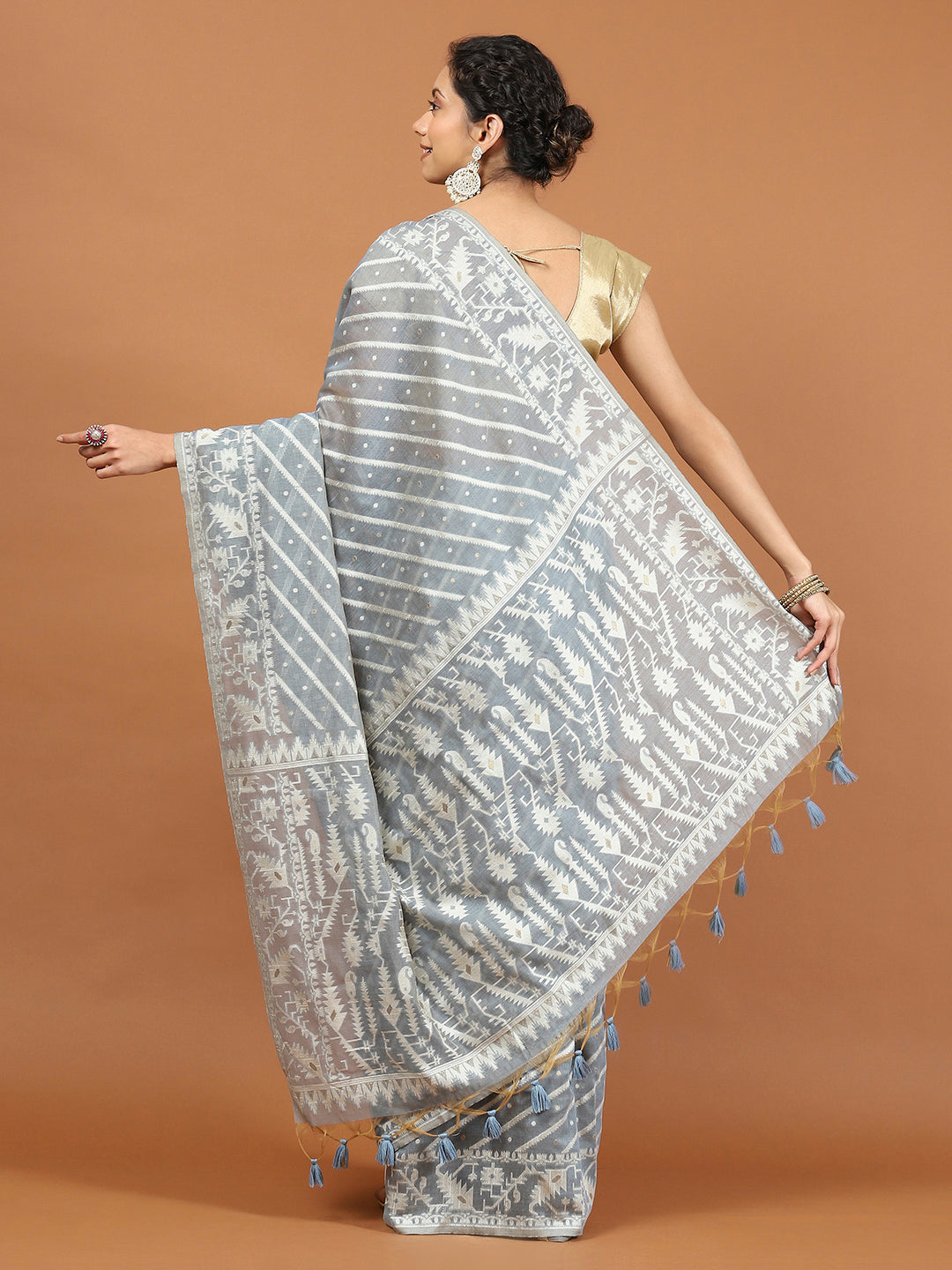 Woven Border Booti Art Silk Saree