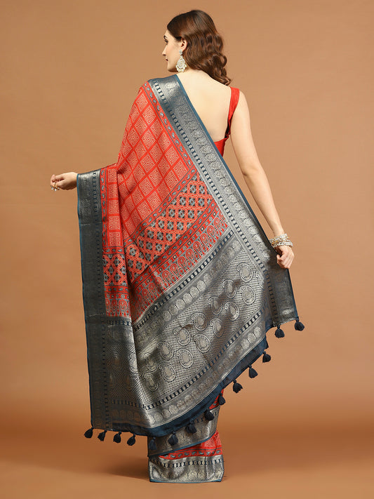 Abstract Print Art Silk Handloom Saree