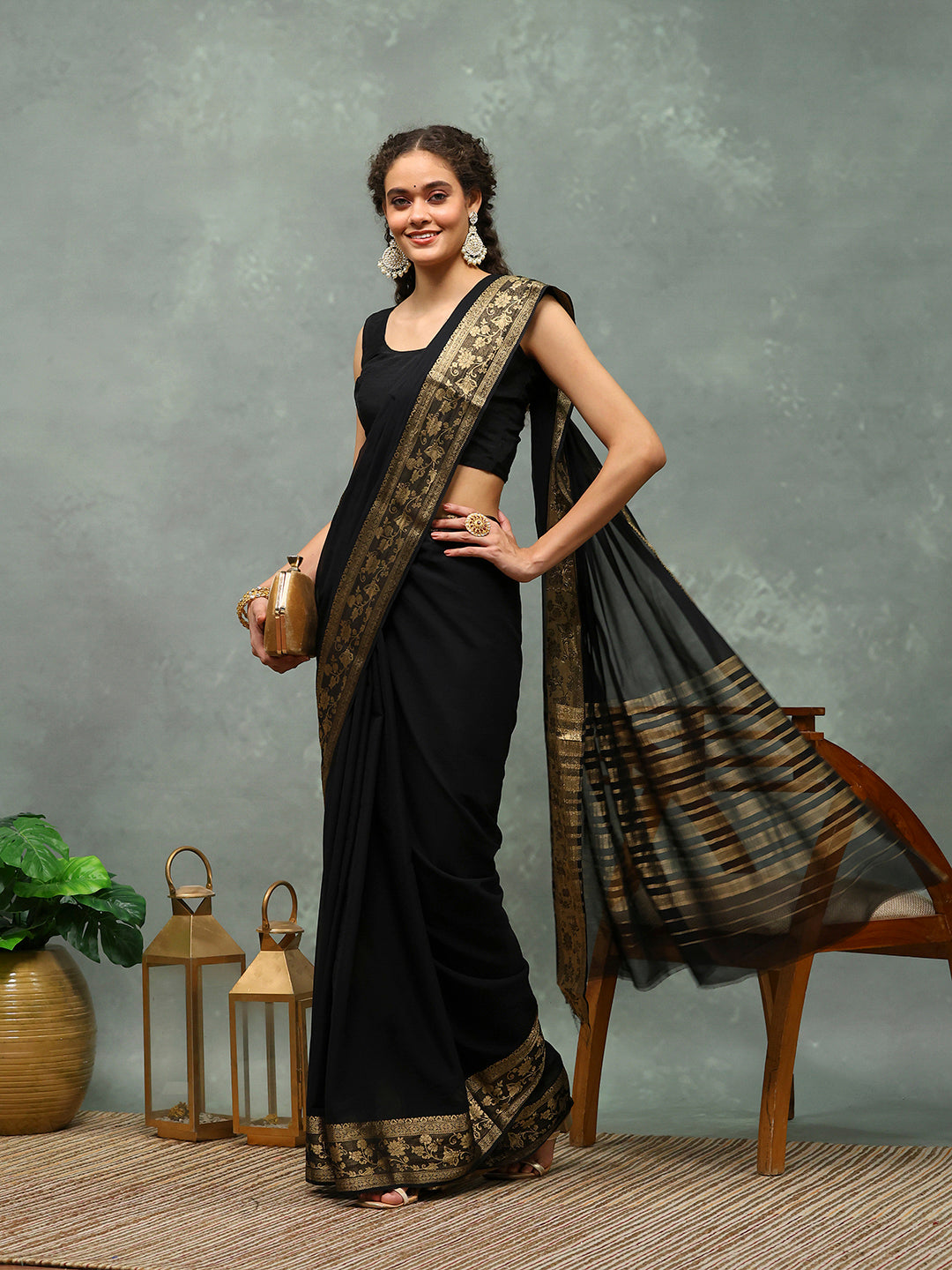 Woven Border Chiffon Woven Saree