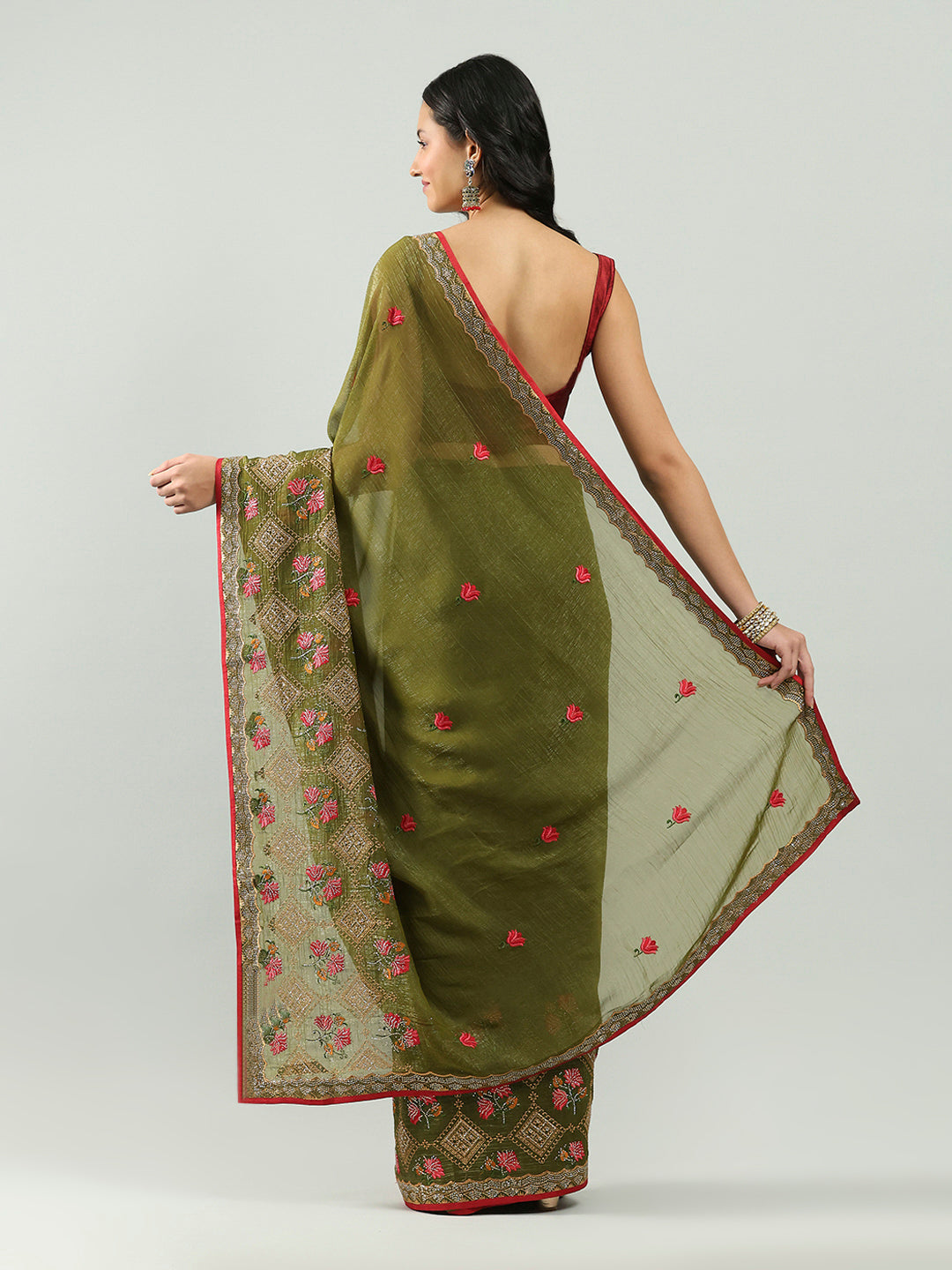 Embroidery Border Organza Saree