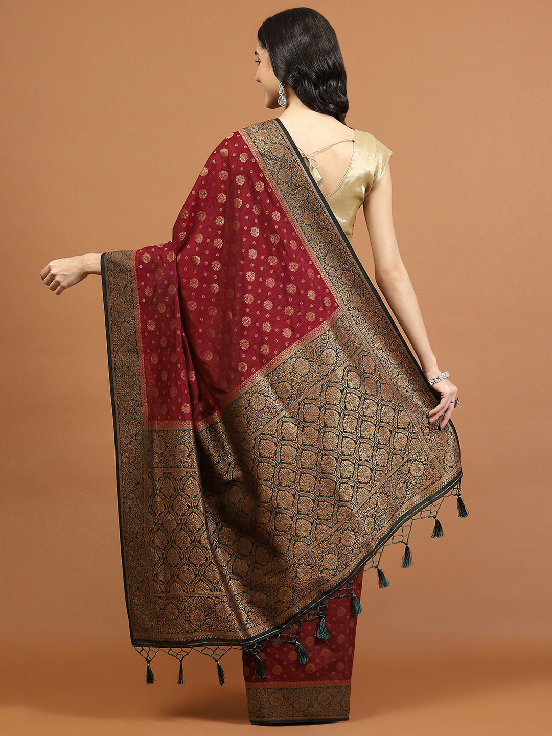 Zari Border Booti Art Silk Woven Saree
