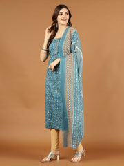 Neck Patti Printed Cotton Unstitched Suit Piece With Dupatta