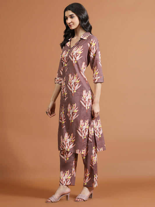 Printed Cotton Blend Kurta With Pants