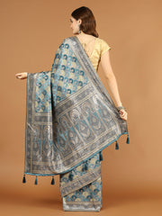 Stone Work Satin Embroidery Saree