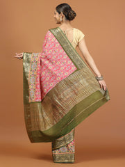 Patola Zari Border Printed Cotton Blend Woven Saree