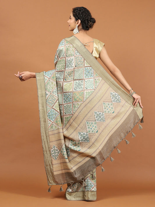 Digital Floral Printed Tussar Saree