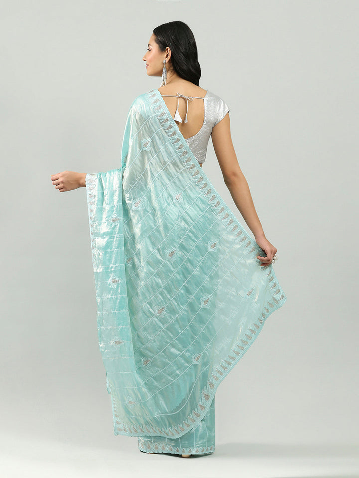 Zari Border Booti Organza Saree