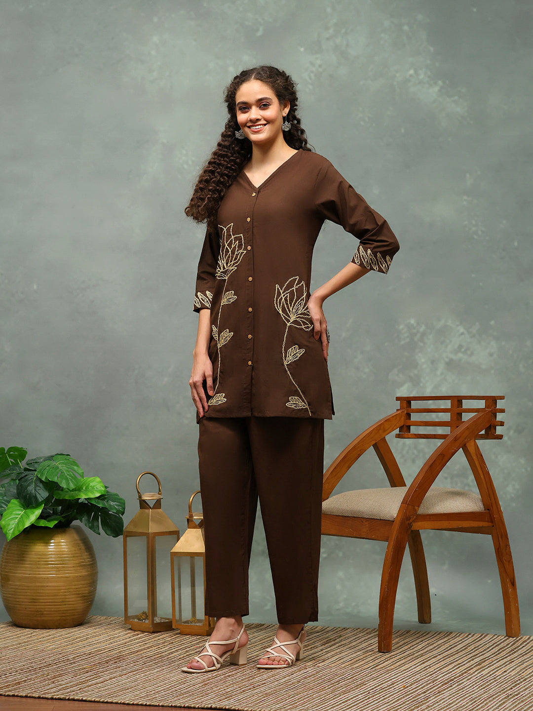 Printed Cotton Blend Kurta With Pants