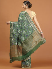 Patola Zari Border Printed Cotton Blend Woven Saree