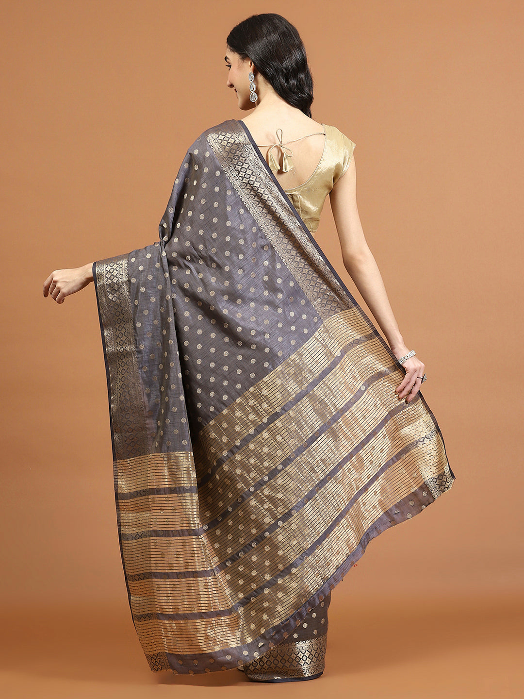 Zari Border Booti Art Silk Woven Saree