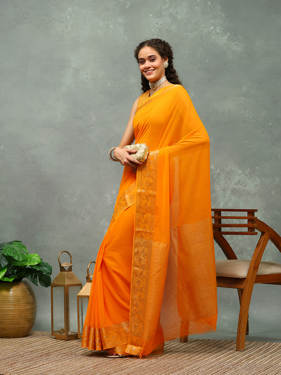 Woven Border Chiffon Woven Saree