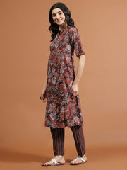 Printed Cotton Blend Kurta With Pants