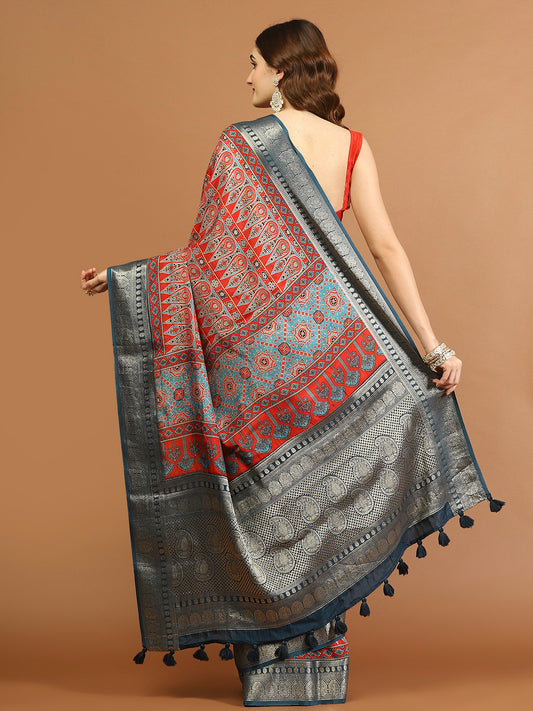 Abstract Print Art Silk Handloom Saree