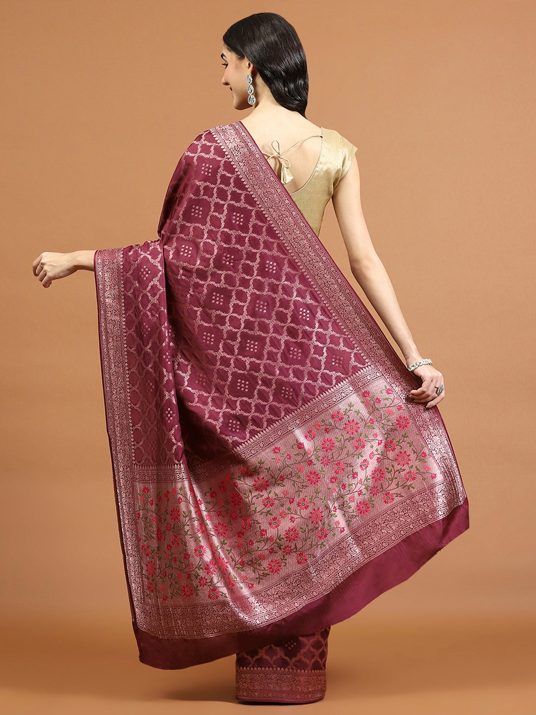 Zari Border Booti Art Silk Woven Saree