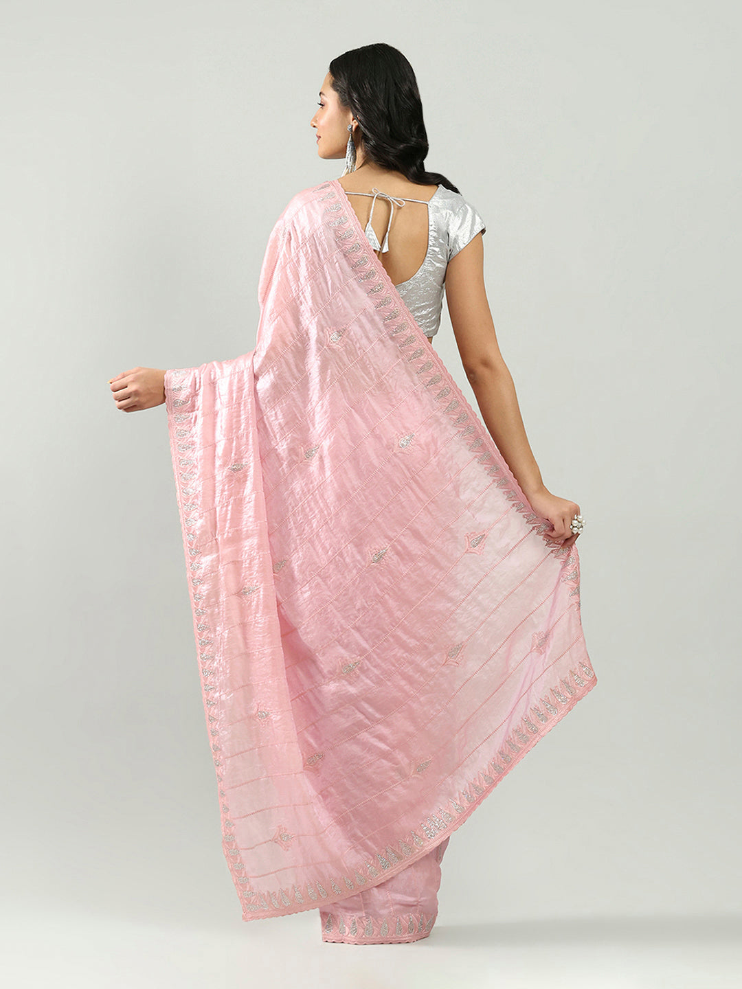 Zari Border Booti Organza Saree
