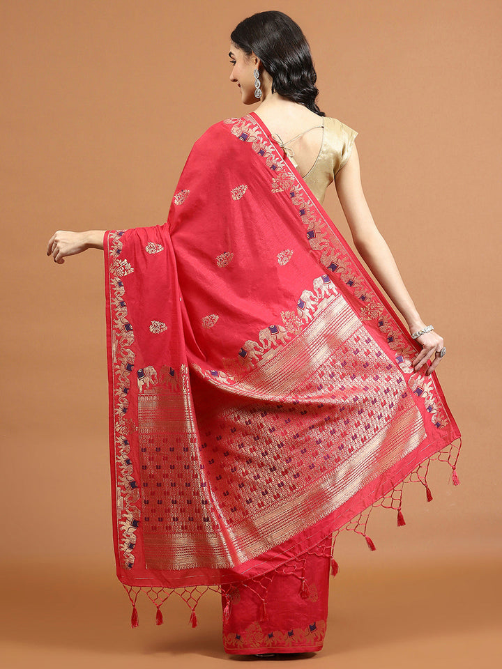 Zari Border Booti Art Silk Woven Saree