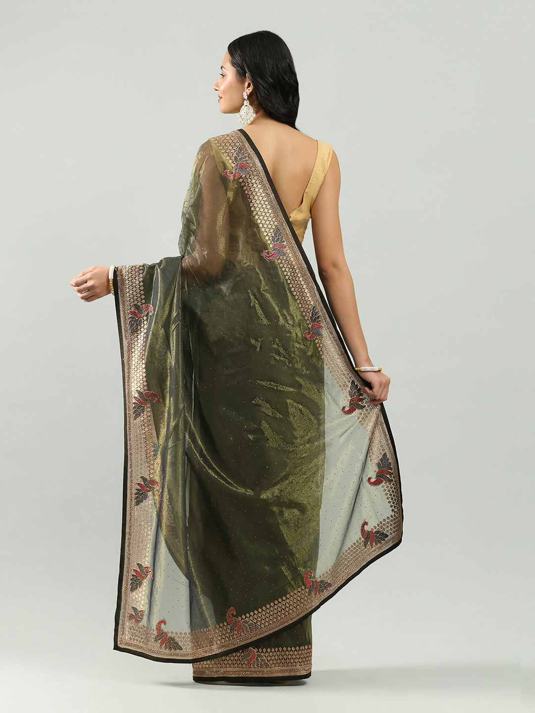 Stone Embroidery Tissue Saree
