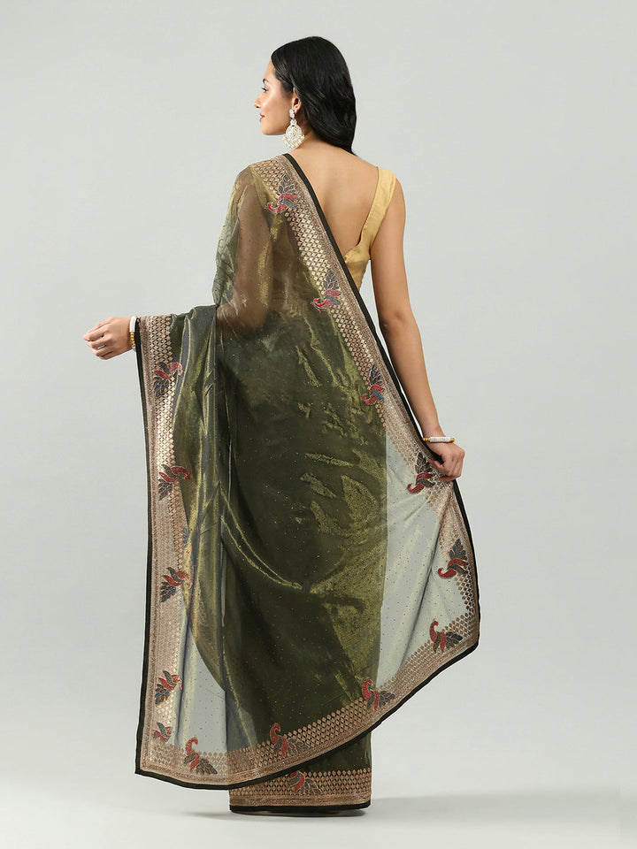 Stone Embroidery Tissue Saree
