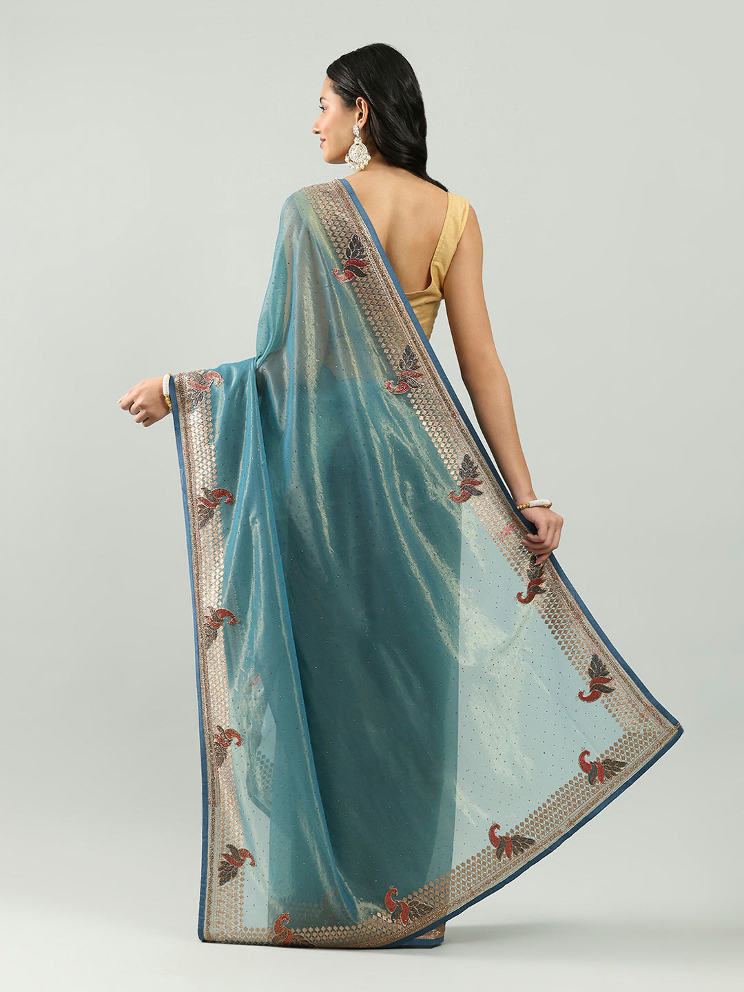 Stone Embroidery Tissue Saree