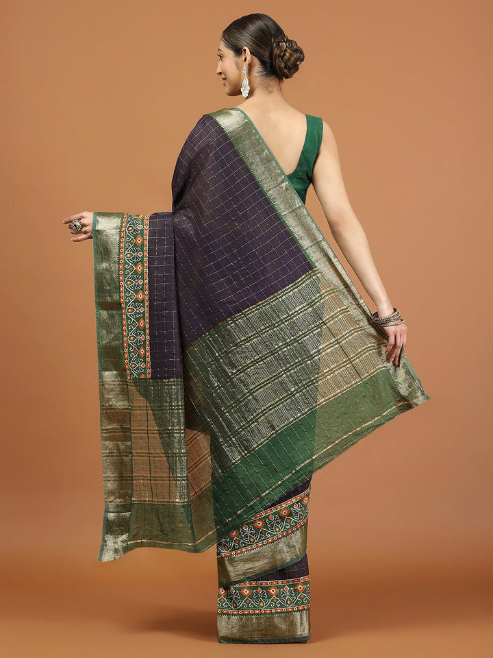Patola Zari Border Printed Cotton Blend Woven Saree