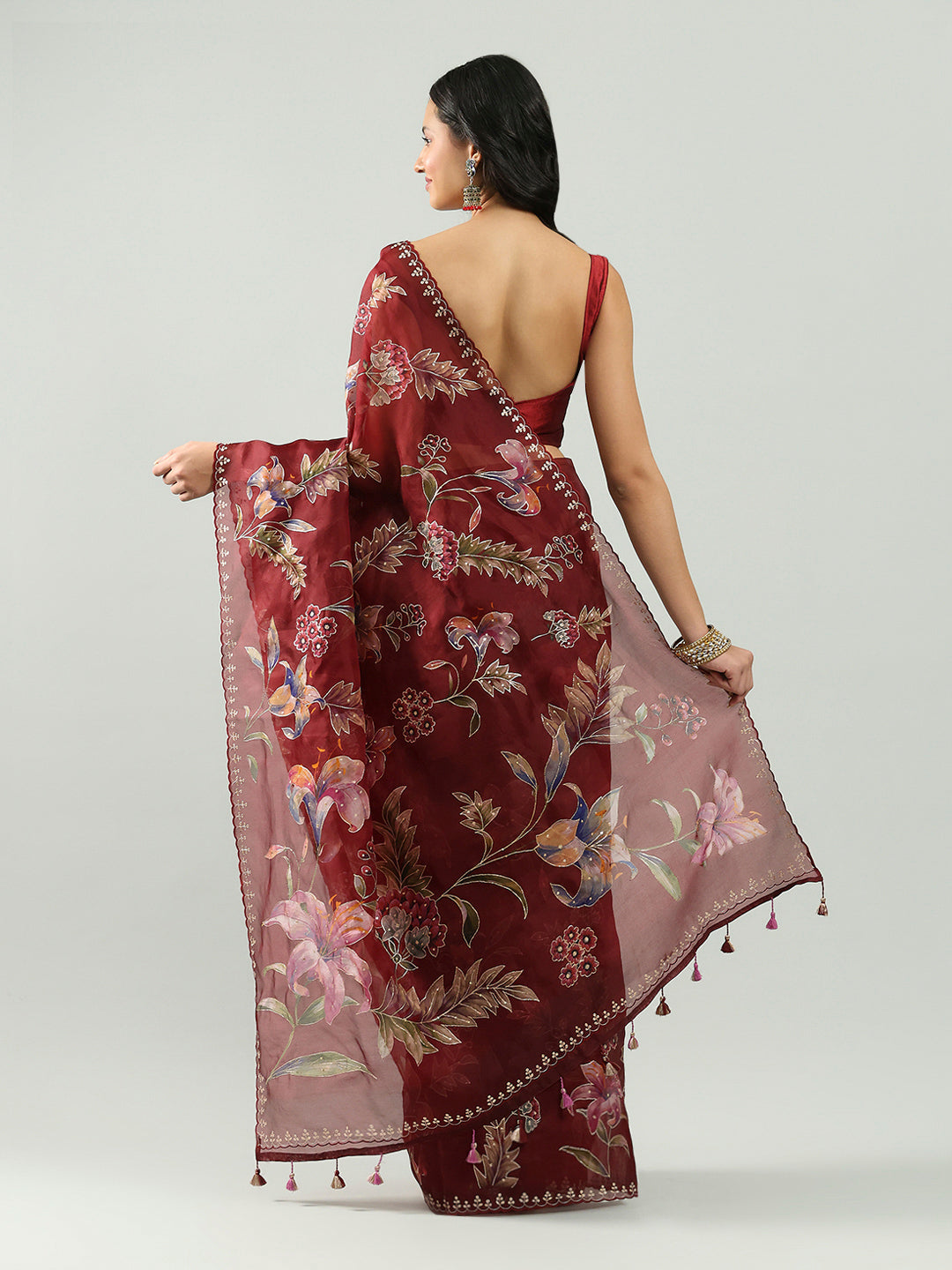 Digital Floral Printed Organza Saree